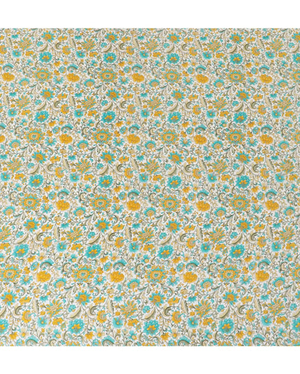 White Premium pure silk crepe fabric with multicolor print in floral design-D17190 Regal Fabrics