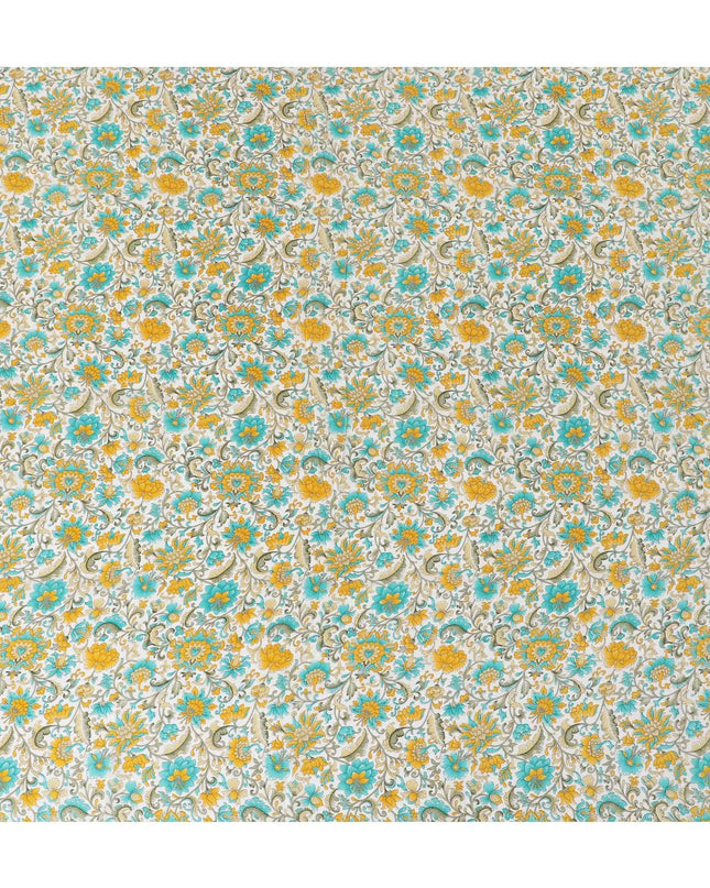 White Premium pure silk crepe fabric with multicolor print in floral design-D17190 Regal Fabrics