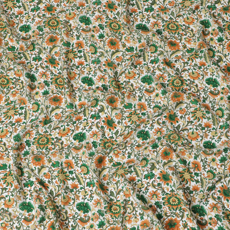 White Premium pure silk crepe fabric with multicolor print in floral design-D17191