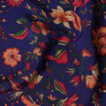Dark royal blue Premium pure silk crepe fabric with multicolor print in floral design-D17192
