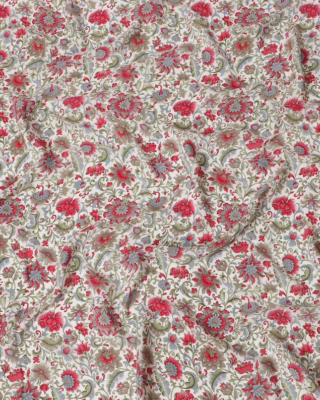 White Premium pure silk crepe fabric with multicolor print in floral design-D17194 Regal Fabrics