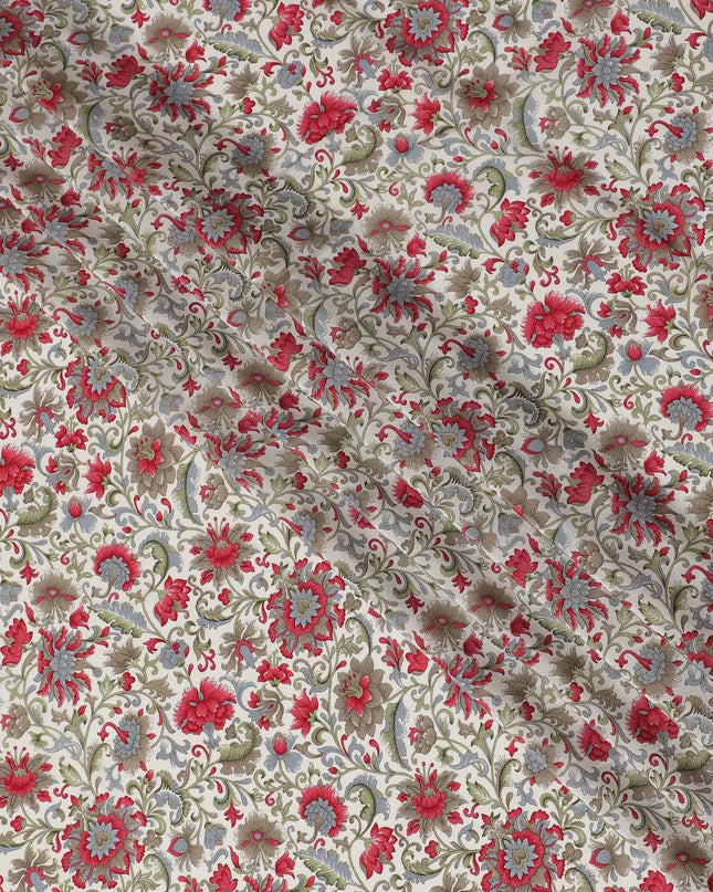 White Premium pure silk crepe fabric with multicolor print in floral design-D17194 Regal Fabrics