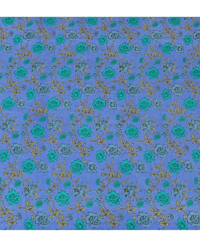 قماش كريب الحرير الخالص الفاخر باللون الأزرق مع طباعة متعددة الألوان بتصميم الأزهار-D17197