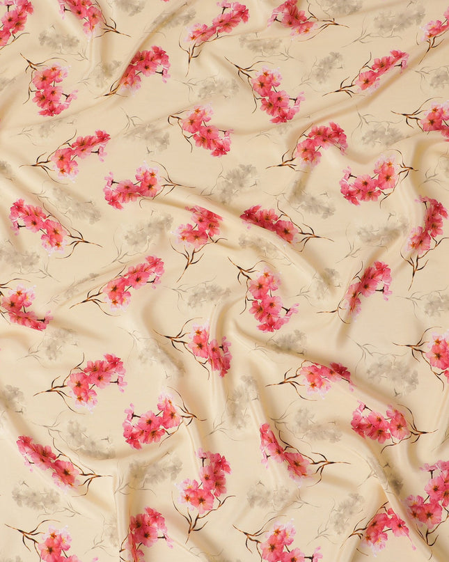 Light peach Premium pure silk crepe fabric with multicolor print in floral design-D17198
