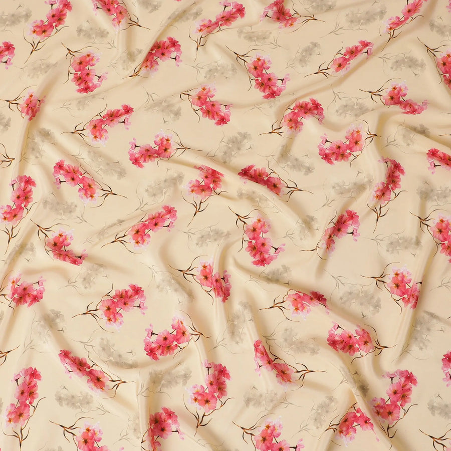 Light peach Premium pure silk crepe fabric with multicolor print in floral design-D17198 Regal Fabrics