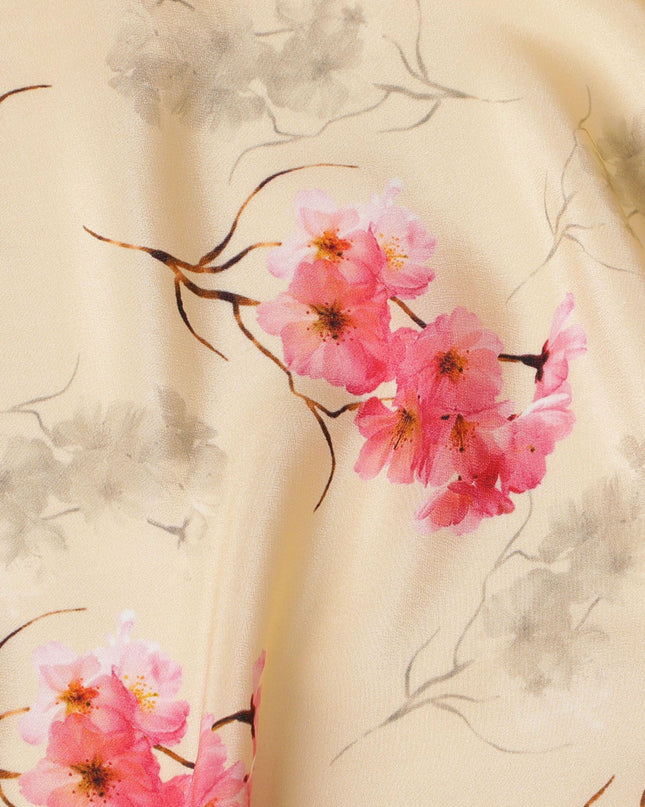 Light peach Premium pure silk crepe fabric with multicolor print in floral design-D17198