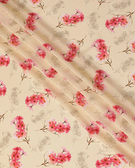 Light peach Premium pure silk crepe fabric with multicolor print in floral design-D17198 Regal Fabrics