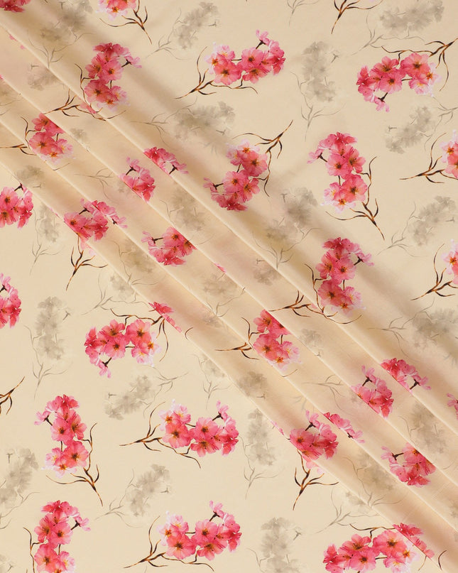 Light peach Premium pure silk crepe fabric with multicolor print in floral design-D17198