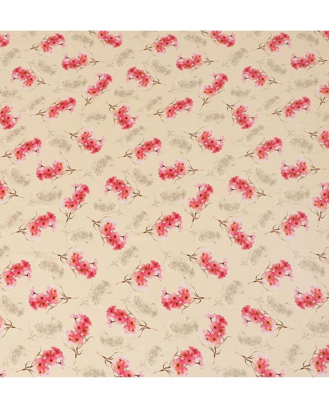 Light peach Premium pure silk crepe fabric with multicolor print in floral design-D17198