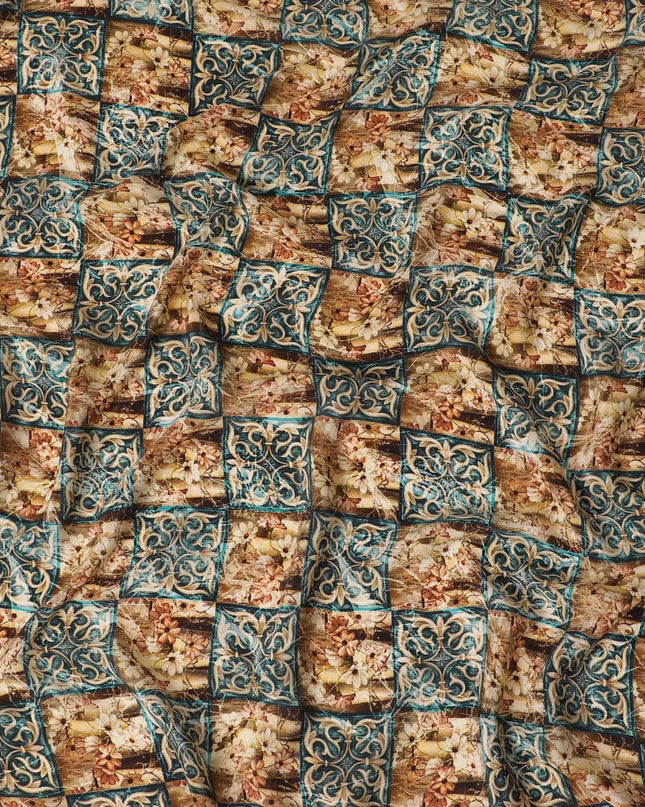 Multicolor Printed Premium pure silk crepe fabric in abstract design-D17200 Regal Fabrics