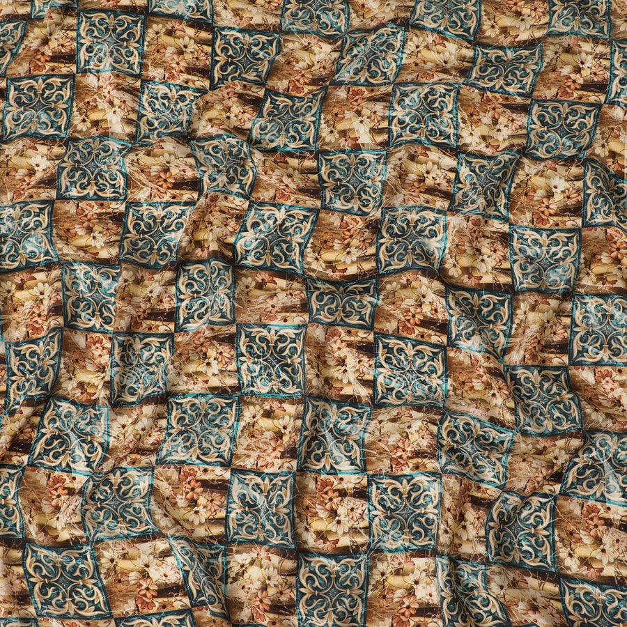 Multicolor Printed Premium pure silk crepe fabric in abstract design-D17200