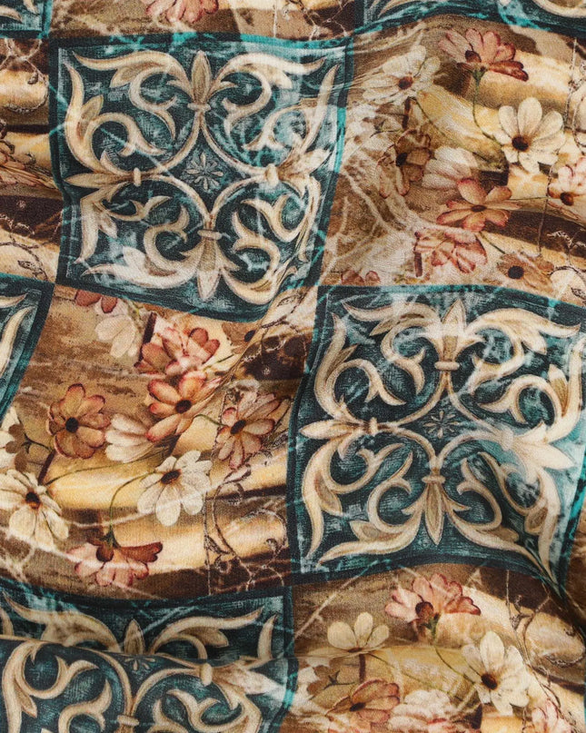 Multicolor Printed Premium pure silk crepe fabric in abstract design-D17200 Regal Fabrics