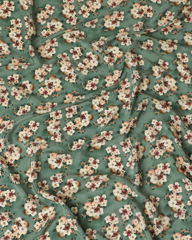 Jade green Premium pure silk crepe fabric with multicolor print in floral design-D17201