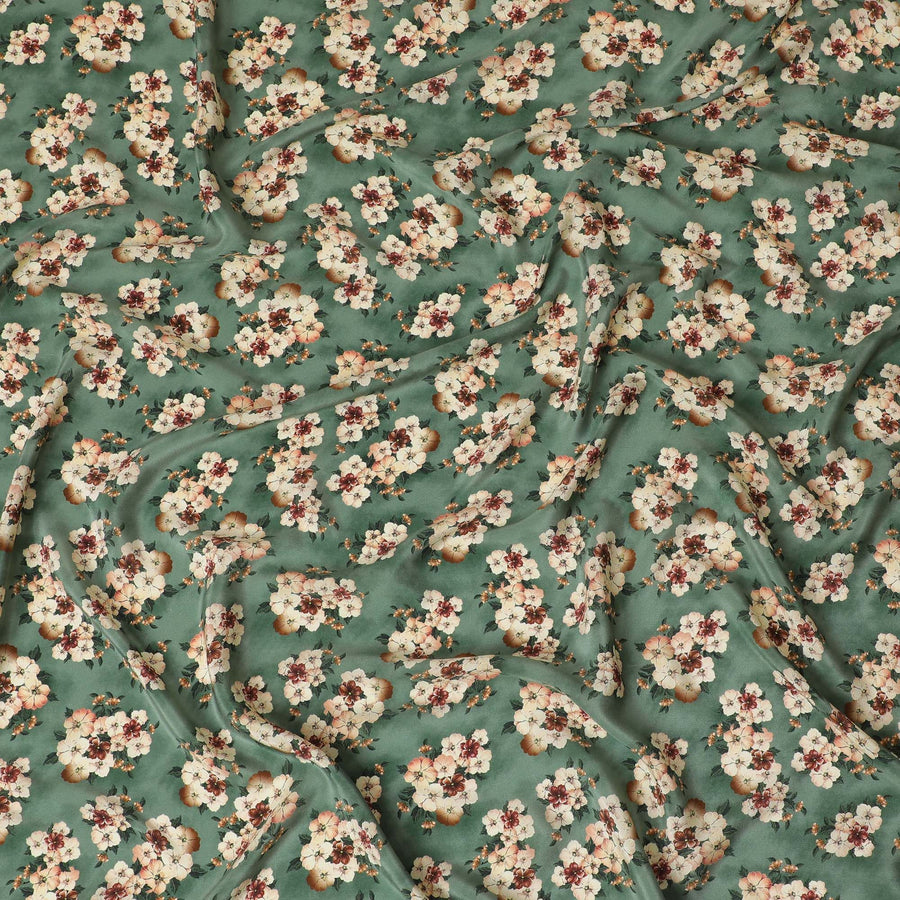 Jade green Premium pure silk crepe fabric with multicolor print in floral design-D17201