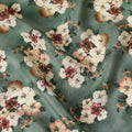 Jade green Premium pure silk crepe fabric with multicolor print in floral design-D17201