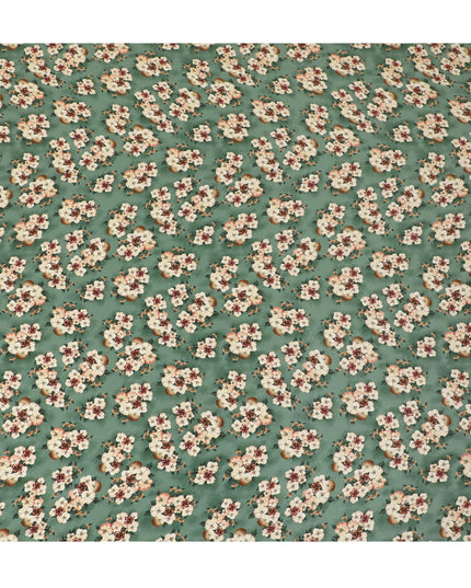 Jade green Premium pure silk crepe fabric with multicolor print in floral design-D17201