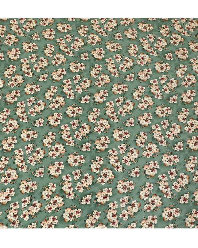 Jade green Premium pure silk crepe fabric with multicolor print in floral design-D17201