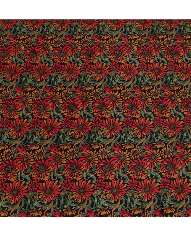 Black Premium pure silk crepe fabric with multicolor print in floral design-D17205