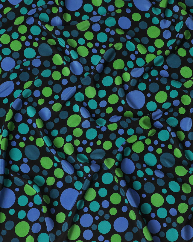 Black Premium pure silk crepe fabric with multicolor print in dot design-D17206