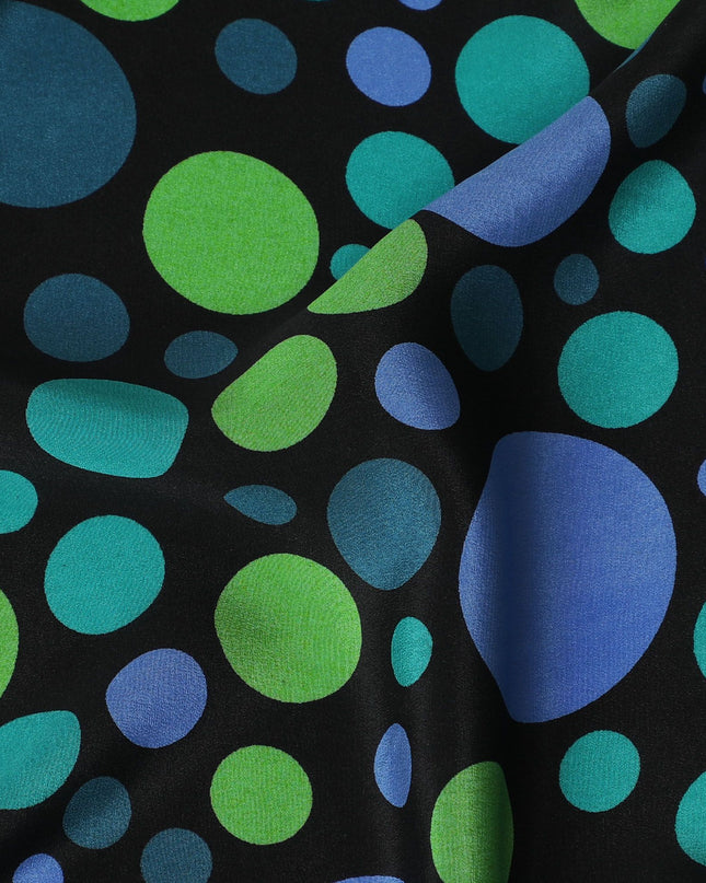 Black Premium pure silk crepe fabric with multicolor print in dot design-D17206