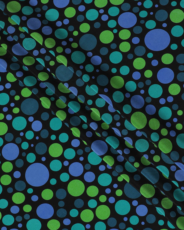 Black Premium pure silk crepe fabric with multicolor print in dot design-D17206