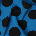 Blue Premium pure silk crepe fabric with black print in dot design-D17207