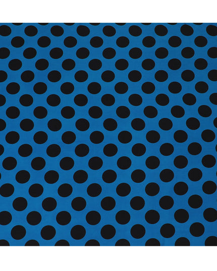 Blue Premium pure silk crepe fabric with black print in dot design-D17207