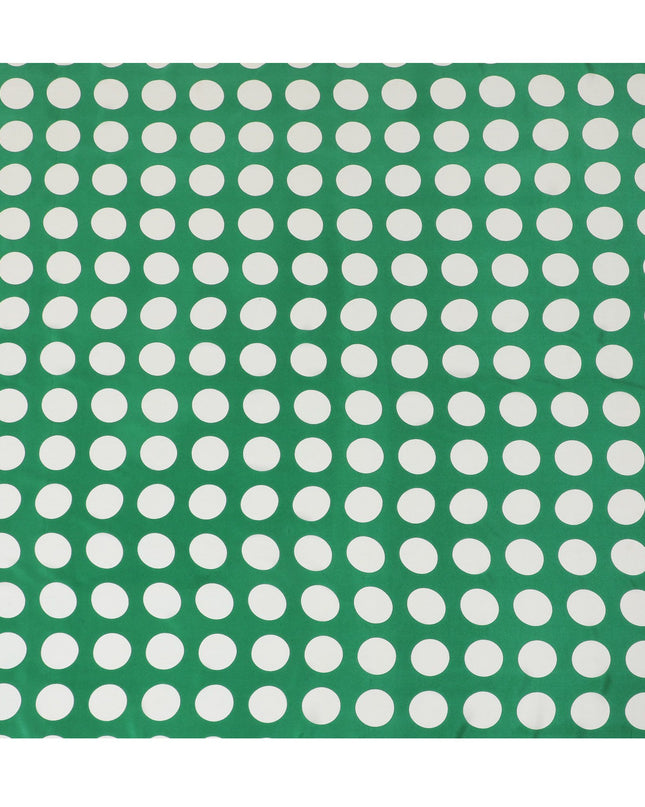 Green Premium pure silk crepe fabric with white print in dot design-D17208