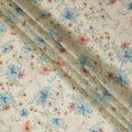 قماش أورجانزا فسكوز مخلوط باللون البيج الفاتح مع طباعة متعددة الألوان ذات تشطيب معدني بتصميم الأزهار-D17483
