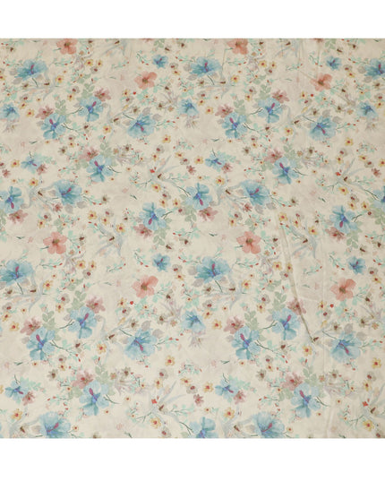 قماش أورجانزا فسكوز مخلوط باللون البيج الفاتح مع طباعة متعددة الألوان ذات تشطيب معدني بتصميم الأزهار-D17483