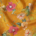 Mustard yellow blended viscose organza fabric with multicolor print having metallic finish in floral design-D17489 Regal Fabrics