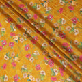 Mustard yellow blended viscose organza fabric with multicolor print having metallic finish in floral design-D17489 Regal Fabrics