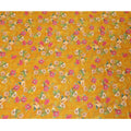 Mustard yellow blended viscose organza fabric with multicolor print having metallic finish in floral design-D17489 Regal Fabrics