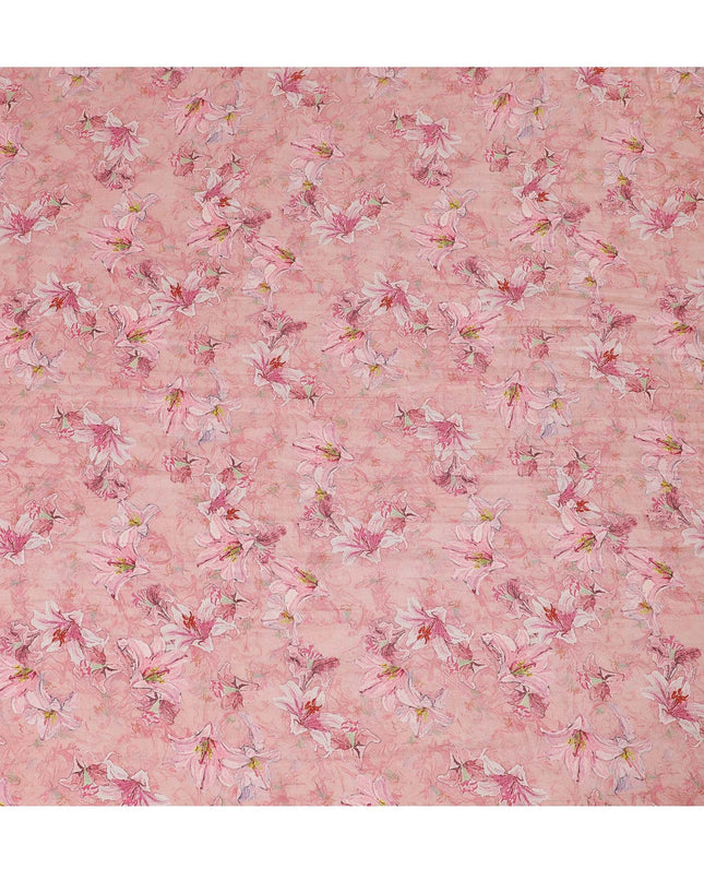 Light pink blended viscose organza fabric with multicolor print having metallic finish in floral design-D17493