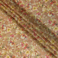 Light mustard blended viscose organza fabric with multicolor print having metallic finish in floral design-D17495