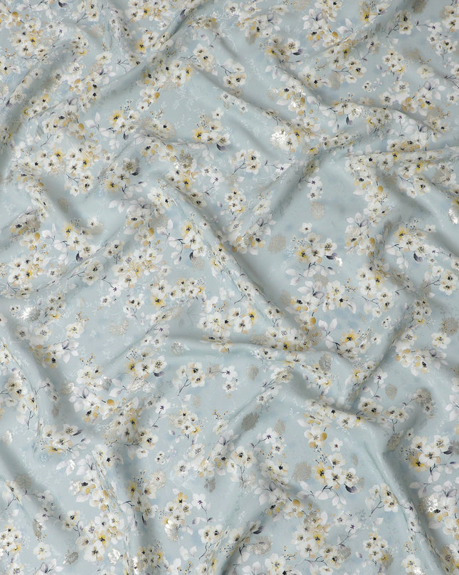 Azure Allure Metallic Pure Silk Satin Fabric: Cool Elegance - D17609