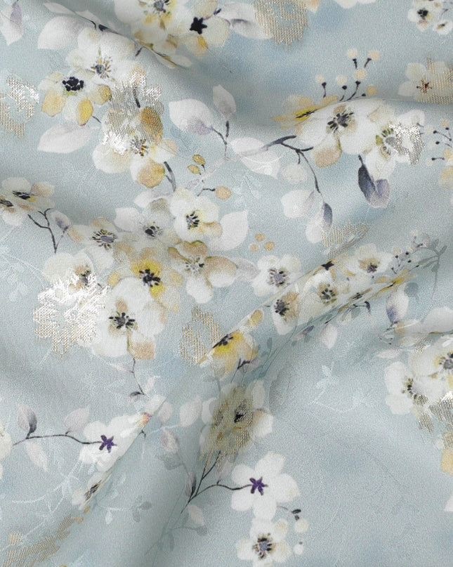 Azure Allure Metallic Pure Silk Satin Fabric: Cool Elegance - D17609