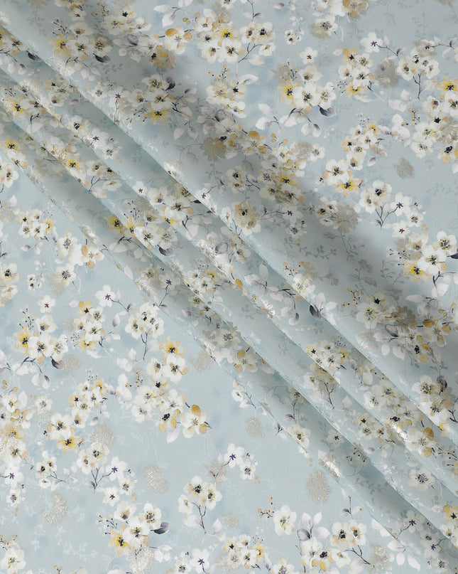 Azure Allure Metallic Pure Silk Satin Fabric: Cool Elegance - D17609