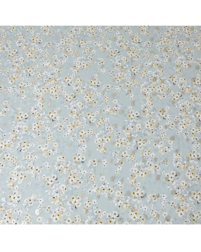 Azure Allure Metallic Pure Silk Satin Fabric: Cool Elegance - D17609