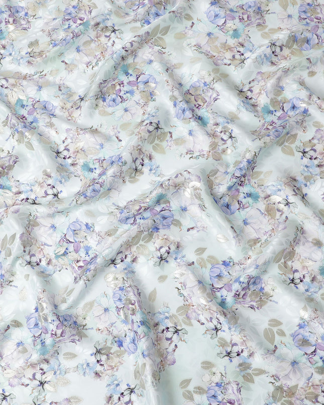 قماش ساتان من الحرير الخالص باللون الأزرق المعدني: إشعاع دقيق - D17610