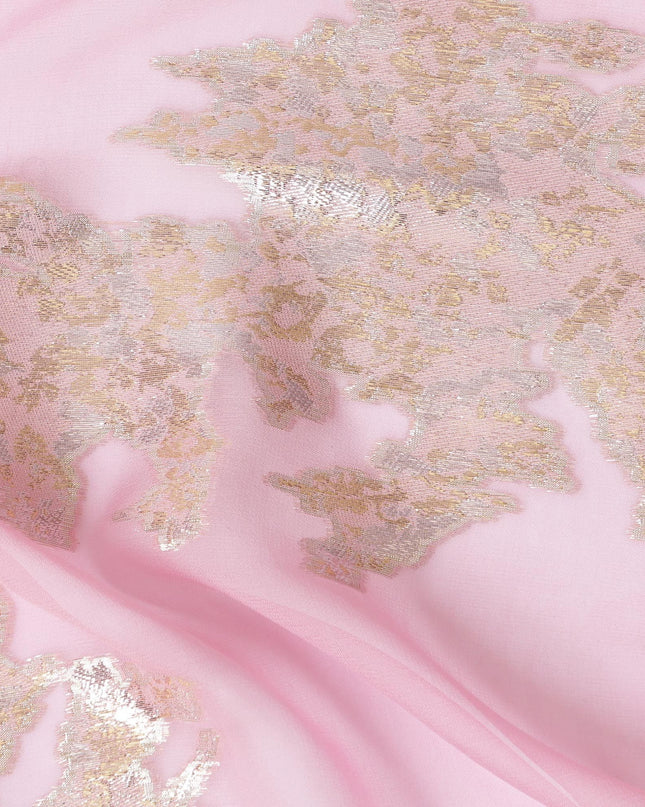 قماش شيفون حريري وردي أنيق مرقط باللون الذهبي المعدني - تصميم فاخر، صنع في كوريا الجنوبية، بعرض 140 سم -D17775