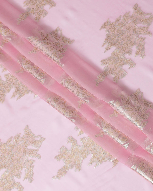 قماش شيفون حريري وردي أنيق مرقط باللون الذهبي المعدني - تصميم فاخر، صنع في كوريا الجنوبية، بعرض 140 سم -D17775