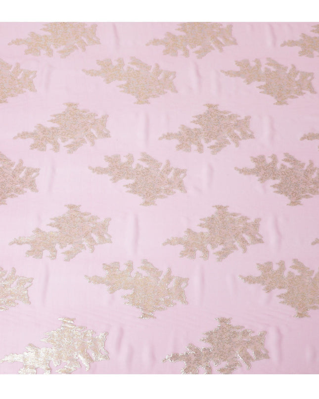 قماش شيفون حريري وردي أنيق مرقط باللون الذهبي المعدني - تصميم فاخر، صنع في كوريا الجنوبية، بعرض 140 سم -D17775