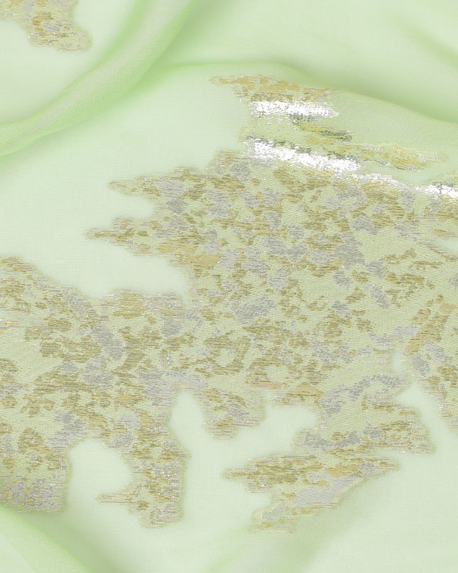 شيفون حرير خالص أخضر نعناعي مع تطريز فضي، صنع في كوريا الجنوبية - عرض 140 سم -D17777