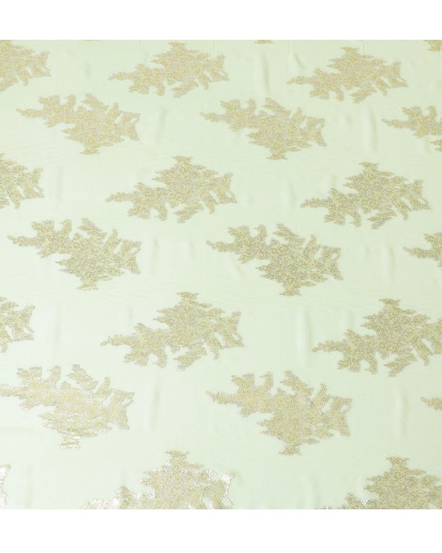 شيفون حرير خالص أخضر نعناعي مع تطريز فضي، صنع في كوريا الجنوبية - عرض 140 سم -D17777