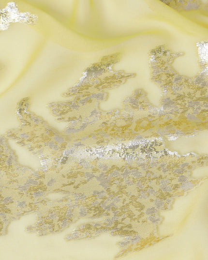 شيفون حرير خالص أصفر ليموني فاخر مع تفاصيل فضية، مصنوع في كوريا الجنوبية - عرض 140 سم -D17778