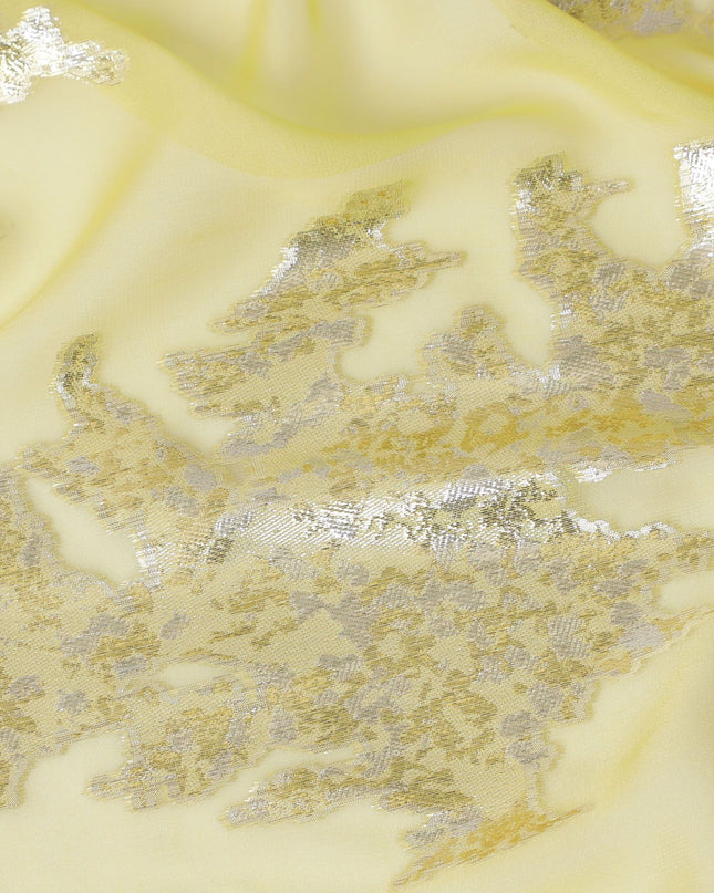 شيفون حرير خالص أصفر ليموني فاخر مع تفاصيل فضية، مصنوع في كوريا الجنوبية - عرض 140 سم -D17778