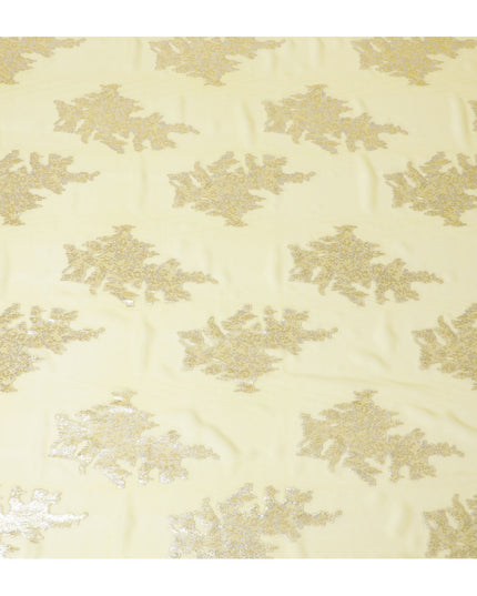 شيفون حرير خالص أصفر ليموني فاخر مع تفاصيل فضية، مصنوع في كوريا الجنوبية - عرض 140 سم -D17778