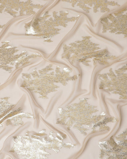 تصميم أنيق على شكل أوراق ذهبية من قماش الشيفون الحريري الخالص - لمسات معدنية، عرض 140 سم، صنع في كوريا الجنوبية-D17779