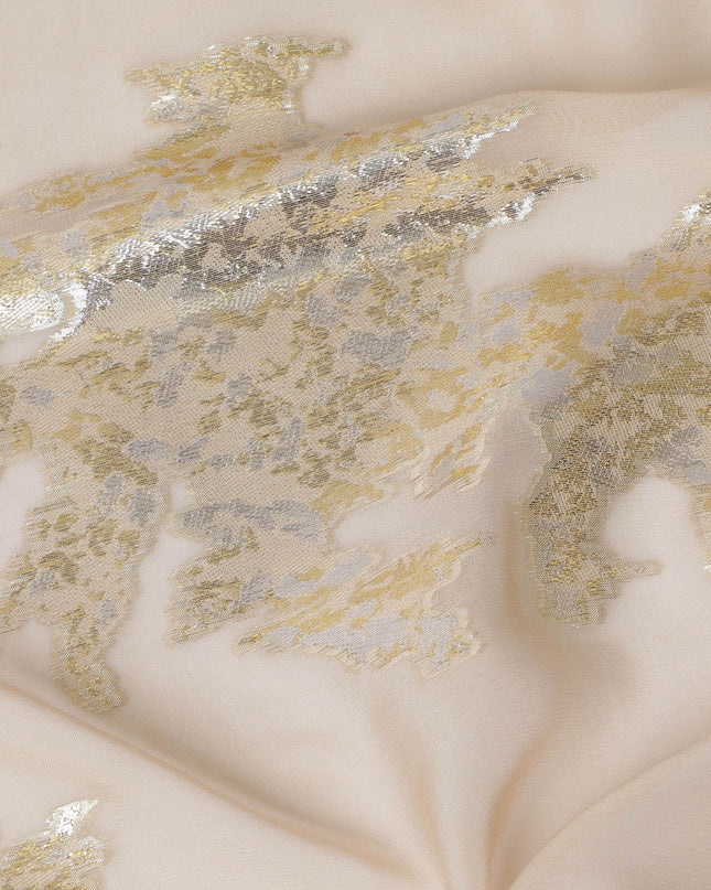تصميم أنيق على شكل أوراق ذهبية من قماش الشيفون الحريري الخالص - لمسات معدنية، عرض 140 سم، صنع في كوريا الجنوبية-D17779